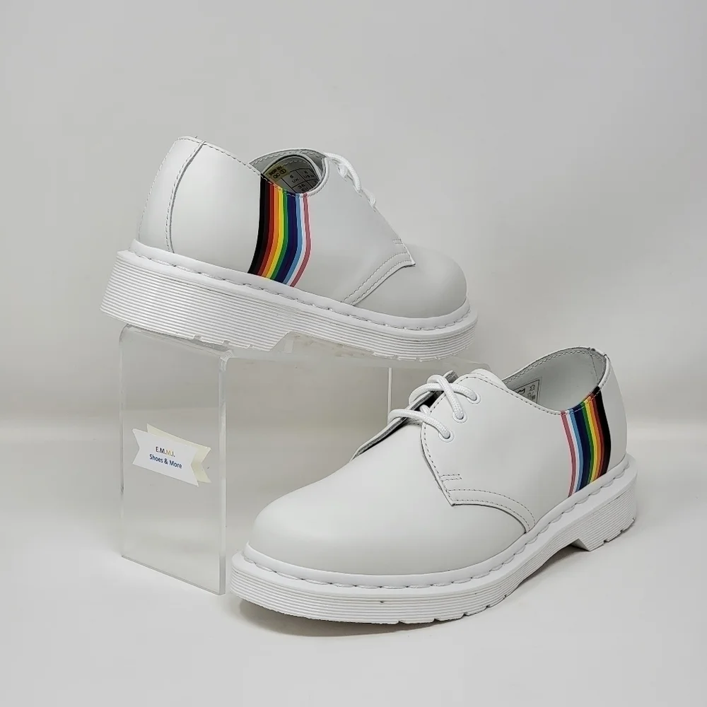 Dr Martens 27522 White Smooth Leather Pride Oxford Shoes Men Sz 6/Wnms Sz 7 New